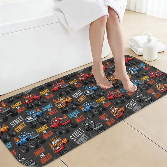 Monster Cartoon Truck Black Pattern Non-Slip Bath Mat, Bedroom Area Mat ...