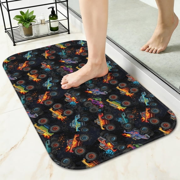 Monster Cartoon Truck Black Pattern Non-Slip Bath Mat, Bedroom Area Mat ...