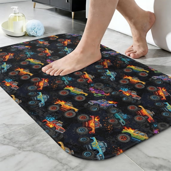 Monster Cartoon Truck Black Pattern Non-Slip Bath Mat, Shower Room Rug ...