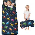 thumbnail image 1 of Monster Cartoon Truck Black Pattern Teens Toddler Nap Mat with Pillow, Sleeping Mat Bag for Preschool Daycare 59"x22", 1 of 6