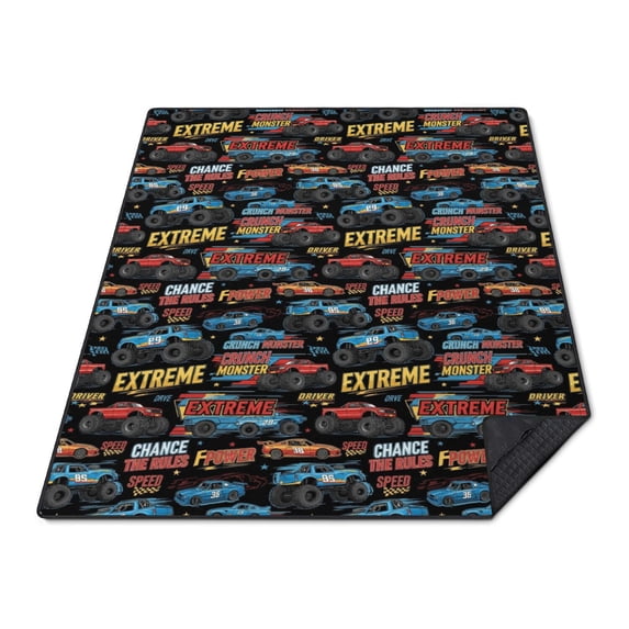 Monster Cartoon Truck Black Pattern Waterproof Picnic Blanket, 3-Layer ...
