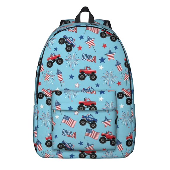 Monster Cartoon Truck Blue Pattern Backpack for School, Cute School Bag with Adjustable Shoulder Straps and Padded Back, 15.7"x11.8"x5.5"