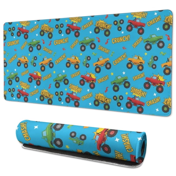 Monster Cartoon Truck Blue Pattern Extended Large Mouse Pad, Gaming ...