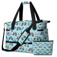 Monster Cartoon Truck Blue Pattern Gym Duffel Bag 2 Piece Set, Carry on ...