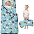 thumbnail image 1 of Monster Cartoon Truck Blue Pattern Teens Toddler Nap Mat with Pillow, Sleeping Mat Bag for Preschool Daycare 50"x20", 1 of 6