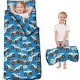 thumbnail image 1 of Monster Cartoon Truck Blue Pattern Teens Toddler Nap Mat with Pillow, Sleeping Mat Bag for Preschool Daycare 59"x22", 1 of 6