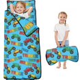 thumbnail image 1 of Monster Cartoon Truck Blue Pattern Teens Toddler Nap Mat with Pillow, Sleeping Mat Bag for Preschool Daycare 60"x20", 1 of 6