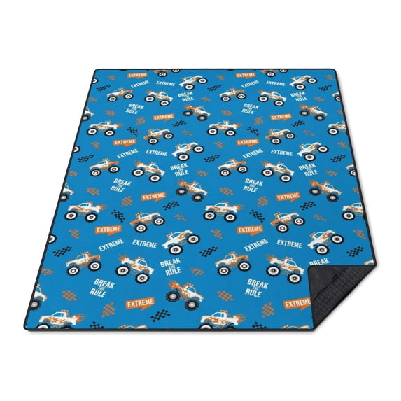 Monster Cartoon Truck Blue Pattern Waterproof Picnic Blanket, 3-Layer ...