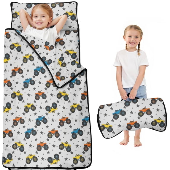 Monster Cartoon Truck Gray Pattern Kids Nap Mat, Preschool Sleeping Pad ...