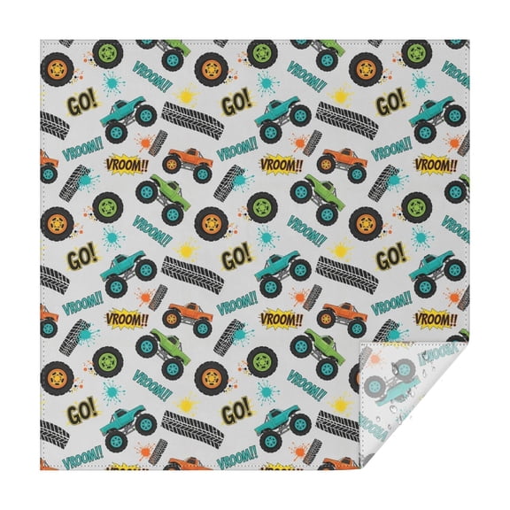 Monster Cartoon Truck Gray Pattern Square Tablecloth, Waterproof Wipeable Spillproof Washable Table Cover for Home Kitchen Party and Daily Decor 42"x42"