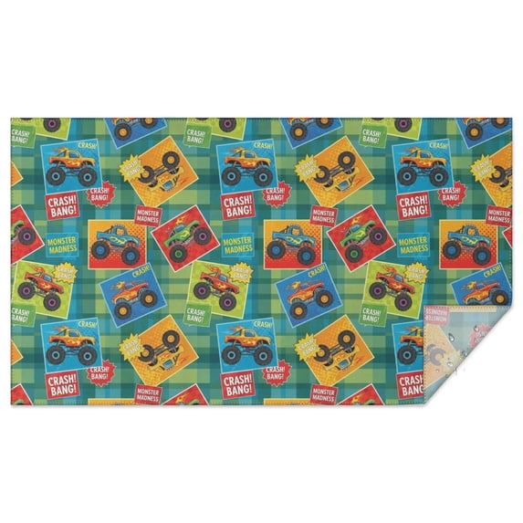 Green Tablecloth Pattern Monster Cartoon Truck Green Pattern Waterproof Tablecloth, Rectangular ...