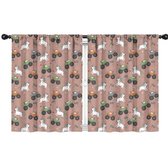 Monster Cartoon Truck Pink Pattern Insulated Teens Curtains Set Of 2, Bedroom Essentials, Toddler Room Decor 42"x54"