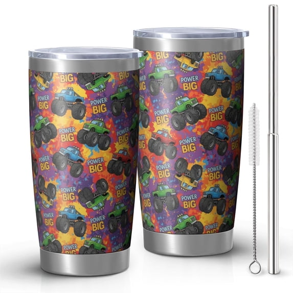 Monster Cartoon Truck Red Pattern OneSize Car Tumbler 1 Pack, Vacuum ...