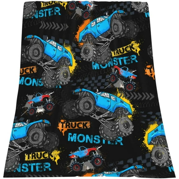 Monster Cartoon Truck Throw Blanket Car Gift for Boys Kids Bedding Room Decor Flannel Blankets Microfiber Soft Warm for Couch Sofa Bed Livingroom Beach Travel 60"x50"