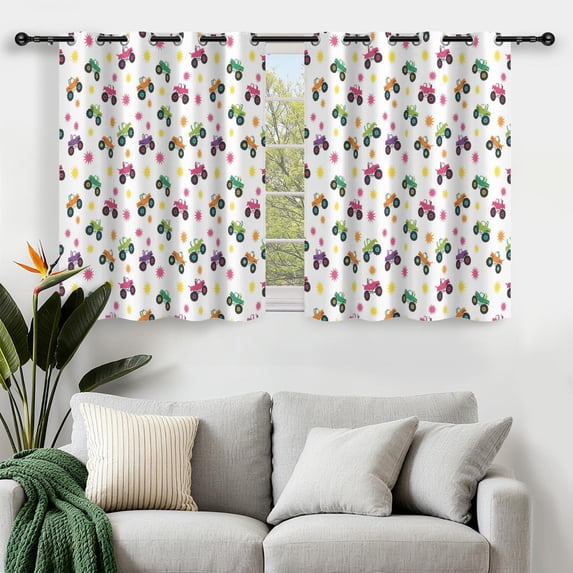 Monster Cartoon Truck White Pattern Blackout Curtains,Triple Weaved Fabric,Thermal Insulated,Room Darkening,Grommet Top,2 Panels,52x45in(132x114cm)