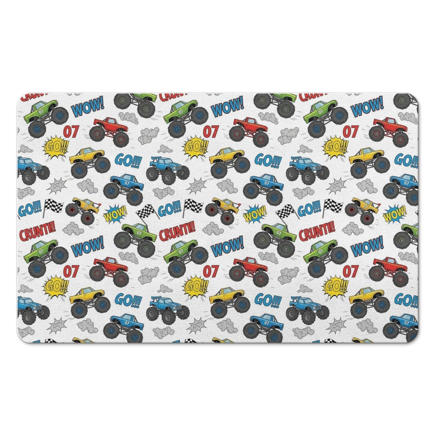 Monster Cartoon Truck White Pattern Diatomite Bath Mat, Entryway Floor ...