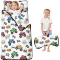 thumbnail image 1 of Monster Cartoon Truck White Pattern Teens Toddler Nap Mat with Pillow, Sleeping Mat Bag for Preschool Daycare 50"x20", 1 of 6
