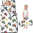 thumbnail image 1 of Monster Cartoon Truck White Pattern Teens Toddler Nap Mat with Pillow, Sleeping Mat Bag for Preschool Daycare 51"x22", 1 of 6