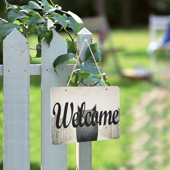 Monster Cat Houses Towers Welcome Sign for Front Door Porch Wreath Door Sign Home Decoration Rustic Farmhouse Style
