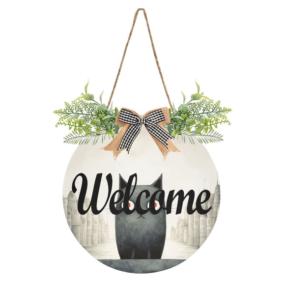 Monster Cat Houses Towers Welcome Sign for Front Door Wreath Door Sign for Farmhouse Porch Decoration Indoor Outdoor