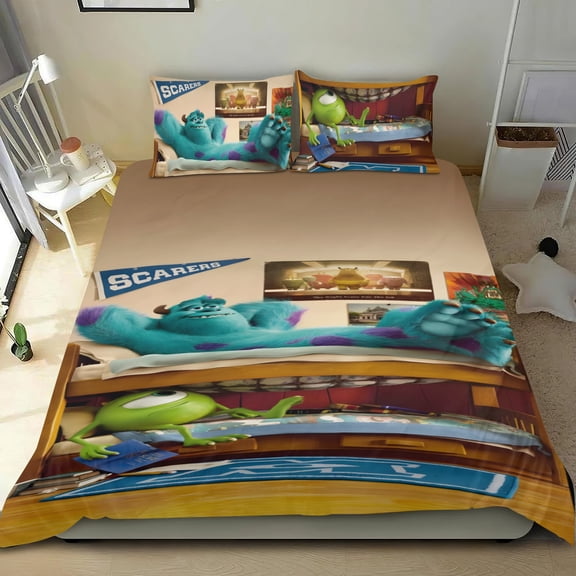 Monster Characters 3-piece cotton bed sheet set, cozy & skin-friendly, with a unique design, quick-dry fabric, ideal for home decor gifts, 68x86 in (173*218 cm).