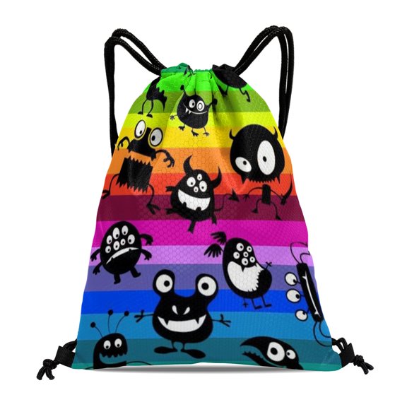 Monster Characters Drawstring Sack:Ideal for fitness, hiking, swimming, travel, beach, and shopping, with a waterproof feature, size 15.7*17.7 inches.