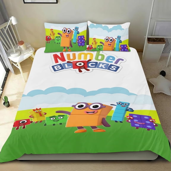 Numberblocks cotton bed set, three pieces, soft and skin-friendly, unique design, anti-pilling fabric, perfect gifts for family, friends, fans, 36x75 in (90*190 cm).