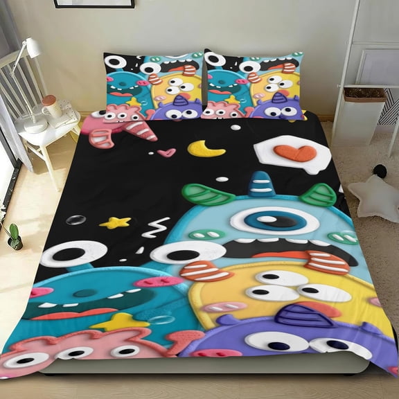 Monster Characters cotton bed linen trio, three-piece, cozy and skin-friendly, anti-fade inks, ideal gifts for family, friends, fans, 68x86 in (173*218 cm).