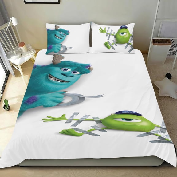 Monster Characters themed bed sheet set, cotton, three pieces, comfortable and skin-friendly, durable design, gifts for family, friends, fans, 68x86 in (173*218 cm).