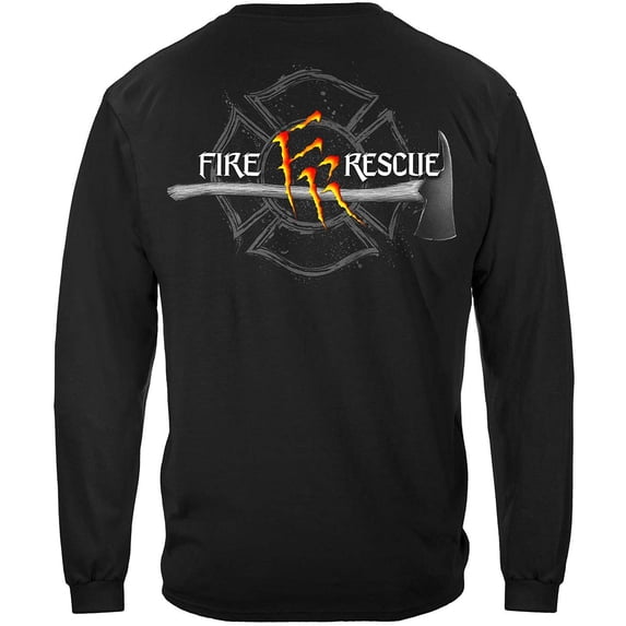 Monster Claws Fire Rescue Firefighter 100% Cotton Black Long Sleeves T-Shirt 5X-Large