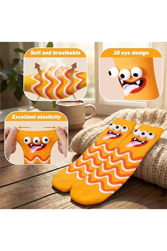 Monster Crazy Socks for Kids with 3D Eyes, Silly Wacky Fuzzy Socks, Funny Novelty Gifts for Boys and Party Costume (Yellow)