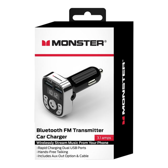 Monster Digital Black Bluetooth FM Transmitter Car Charger