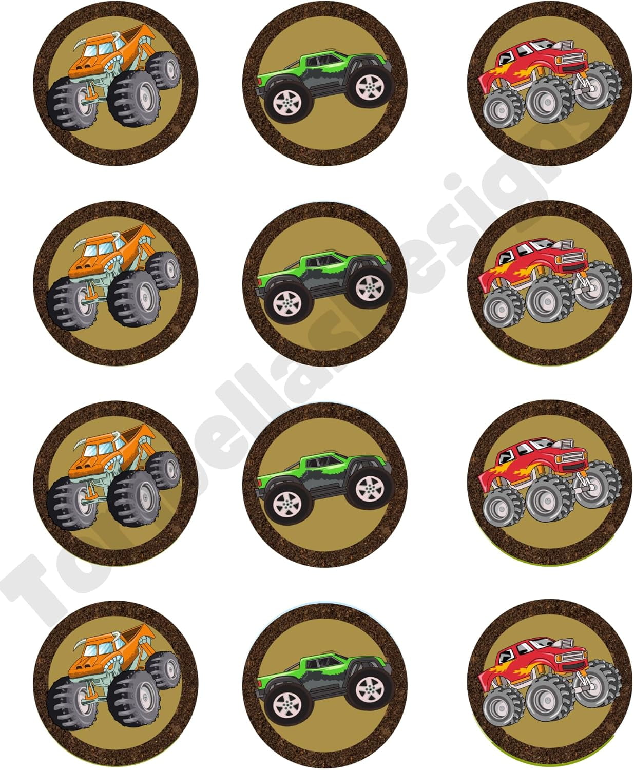 Monster Dirt Trucks Edible Images Premium Wafer Precut Kids Birthday