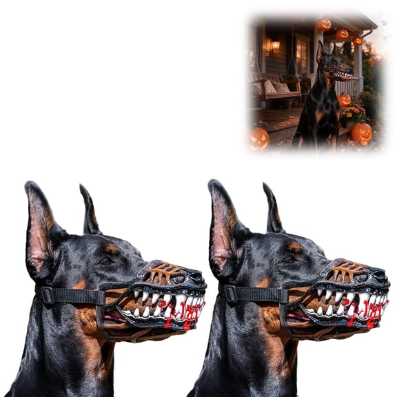 Monster Dog Muzzle – Scary Halloween Costume Mask for Dogs, Lightweight Latex with Adjustable Straps, Pretend Monster Mouth for Party (L, 2PCS)