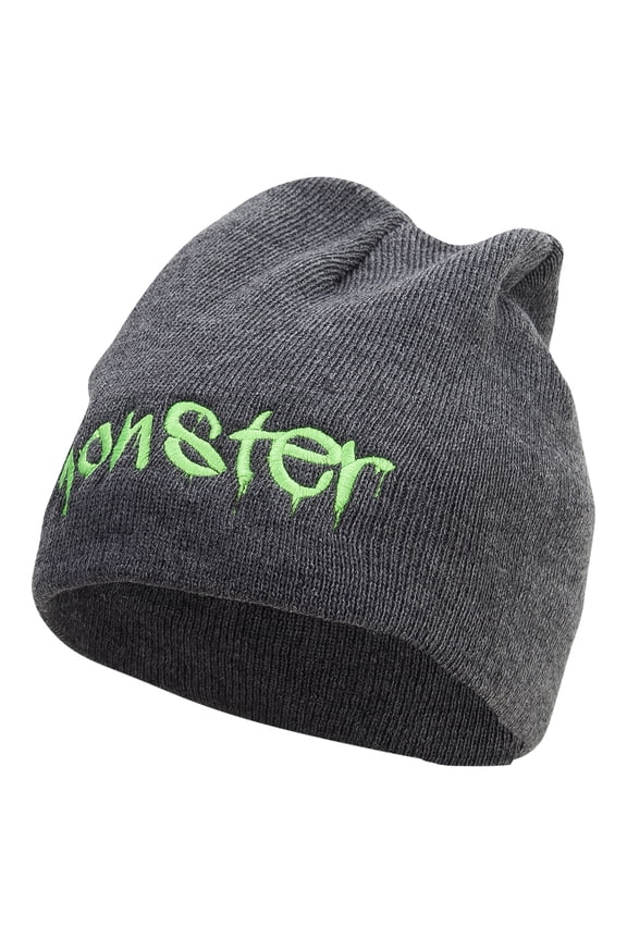 Monster Embroidered Big Size 8 Inch New Solid Color Short Beanie - Charcoal XL-3XL