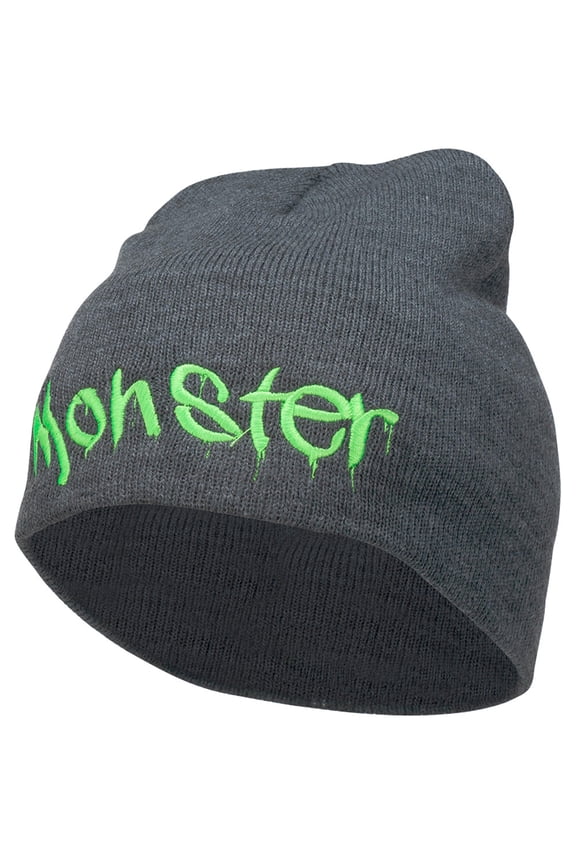 Monster Embroidered Short Beanie - Dk Grey OSFM