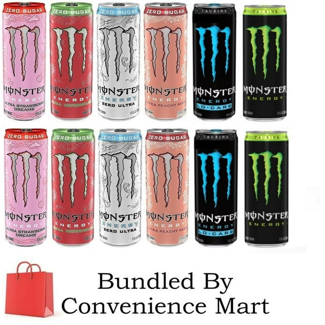 Monster Energy Drink 12oz, Sugar Free, 6 Flavor Variety Pack, Bundled by Convenience Mart, 12 Ounce (12-Pack)