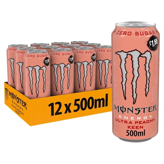 Monster Energy Drink Ultra Peachy Keen Zero Sugar 500ml (pack of 12)