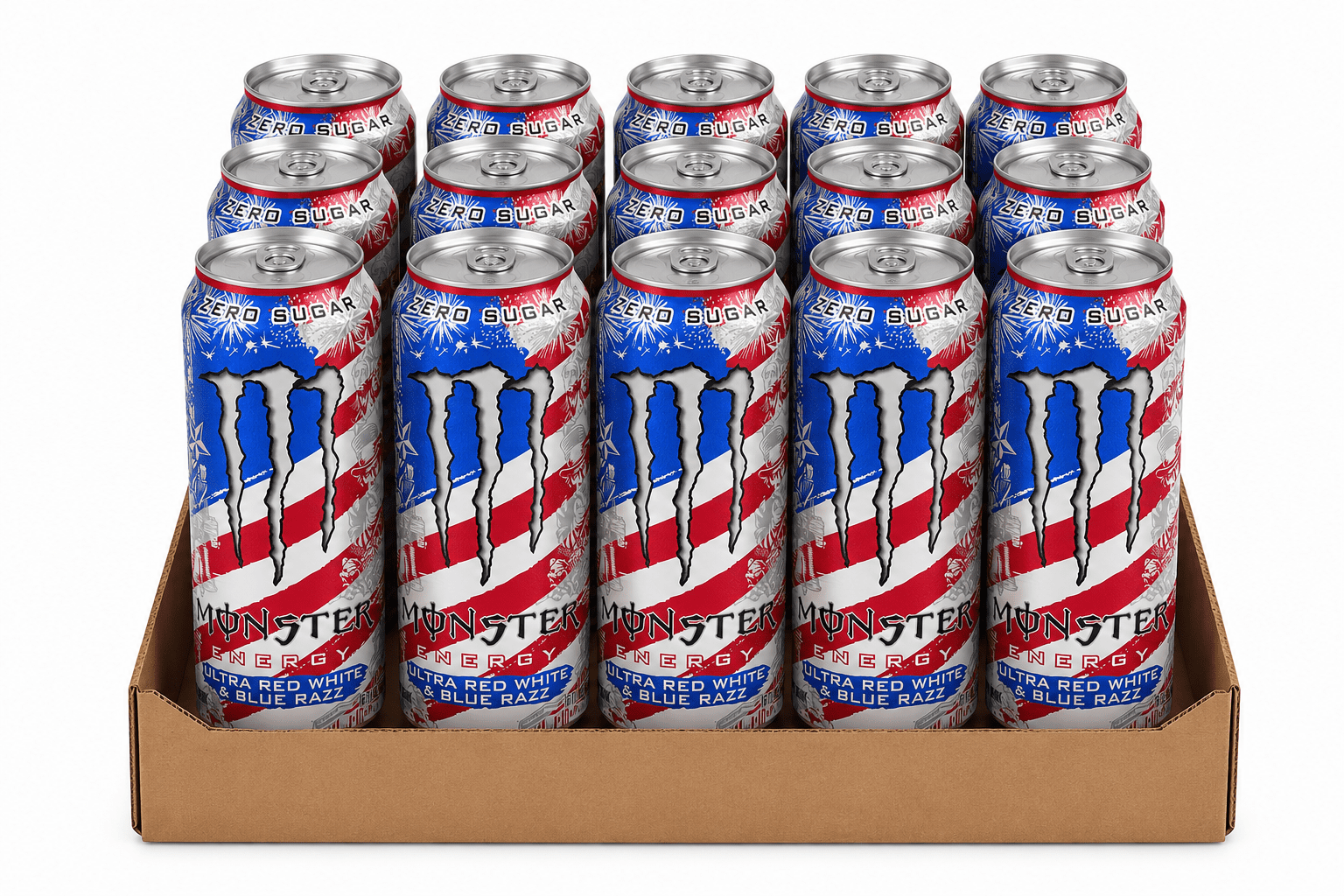 Monster Energy Drink , Ultra Red, White, Blue Razz, 16 fl oz, (Pack of 16)