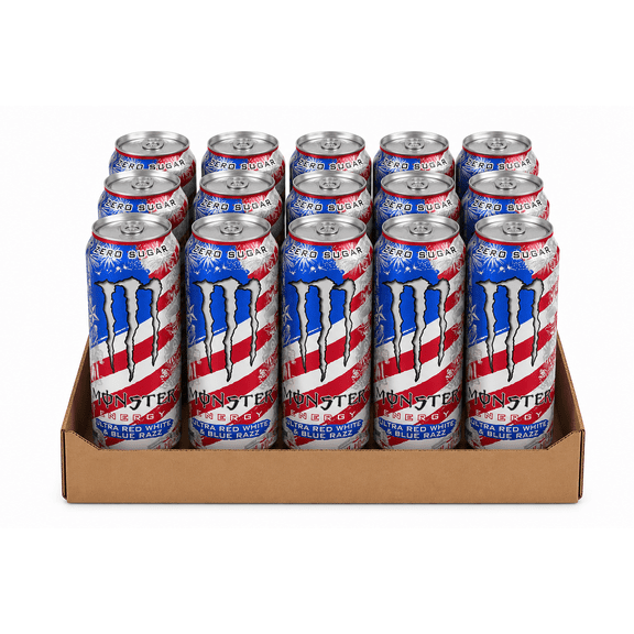 Monster Energy Drink , Ultra Red, White, Blue Razz, 16 fl oz, (Pack of 16)