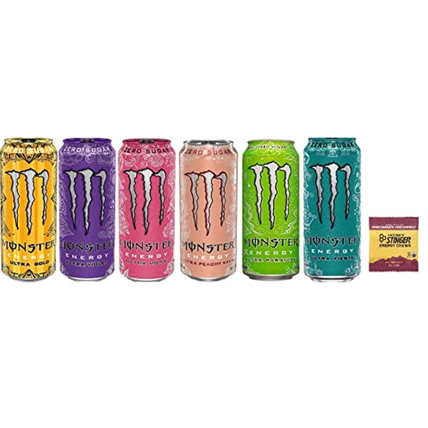 Monster Energy Drink Ultra Variety - 16 Ounce (Pack Of 12) And Stinger Pomegranate Passionfruit Chews