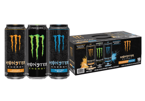 Monster Energy Drink Variety Pack, Original, Electric Blue & Orange Dreamsicle, 18 Pack (16 fl oz Cans)