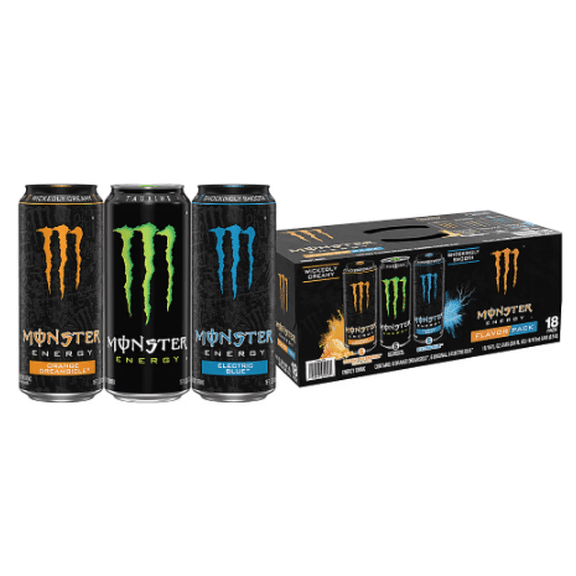 Monster Energy Drink Variety Pack, Original, Electric Blue & Orange Dreamsicle, 18 Pack (16 fl oz Cans)