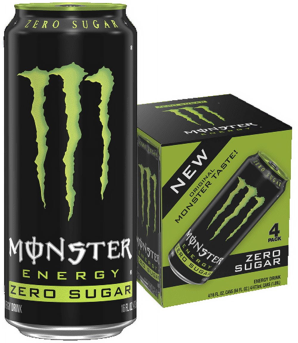 Monster Energy Drink, Zero Sugar, Sugar Free Energy Drink, 16 fl oz, 4 Pack