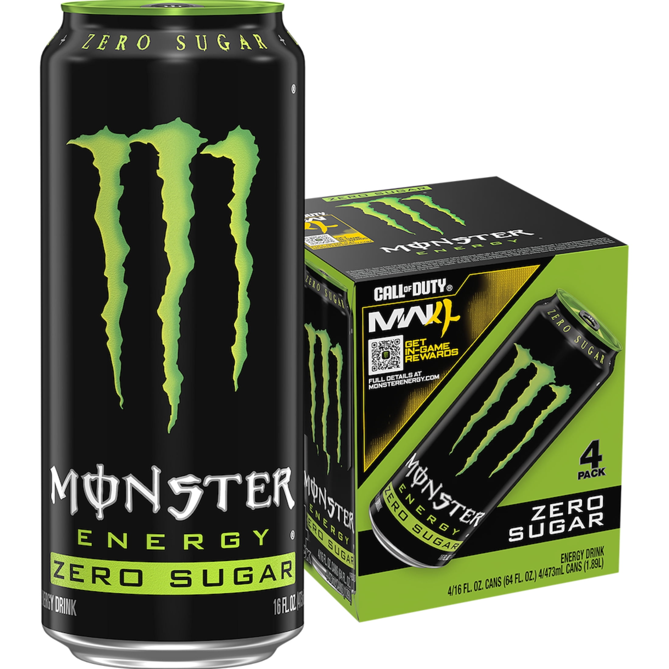 Monster Energy Zero Sugar, Sugar Free Energy Drink, 4 Pack - 16 Fl Oz