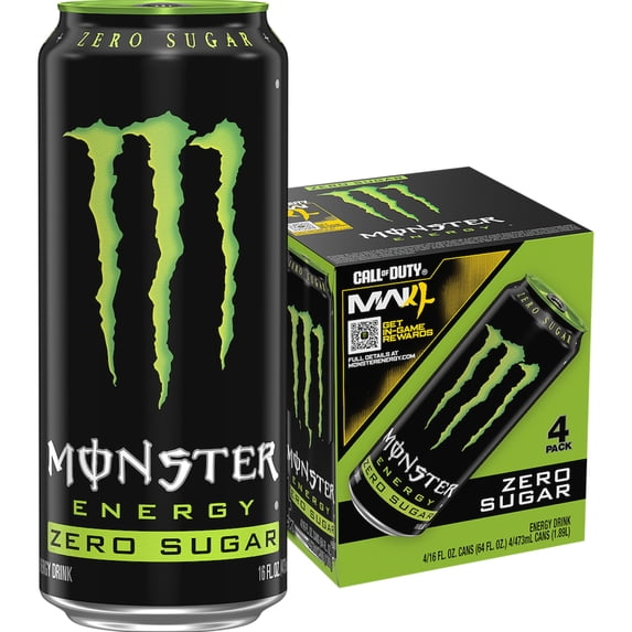 Monster Energy Zero Sugar, Sugar Free Energy Drink, 4 Pack - 16 Fl Oz
