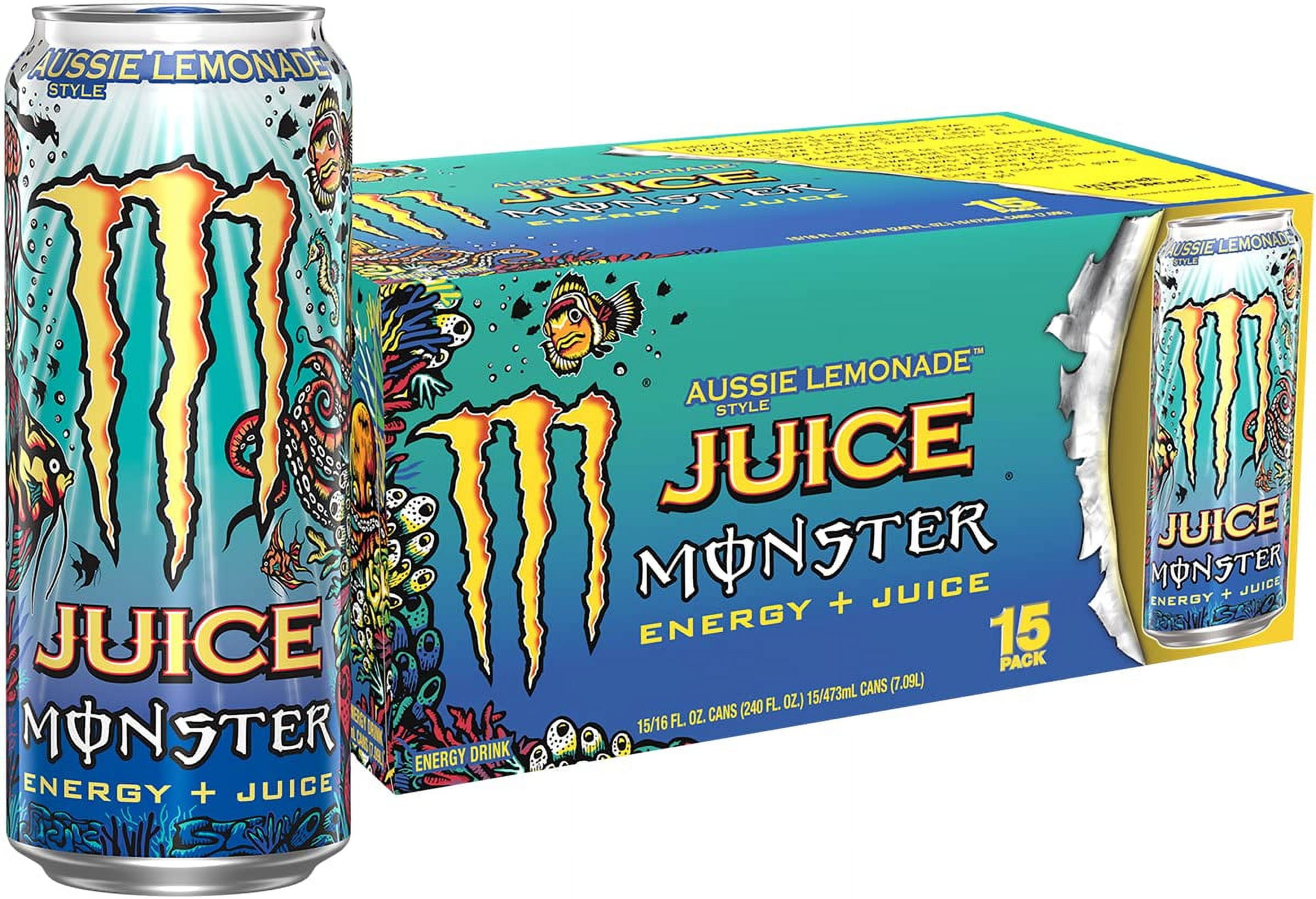 Monster Energy Juice Aussie Style Lemonade, Energy + Juice, 16 Oz (Pack