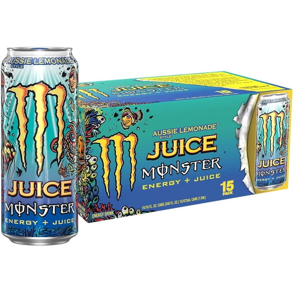 Monster Energy Juice Aussie Style Lemonade, Energy Juice, 16 Oz (Pack of 15) Aussie Style Lemonade 16 Ounce (Pack of 15)