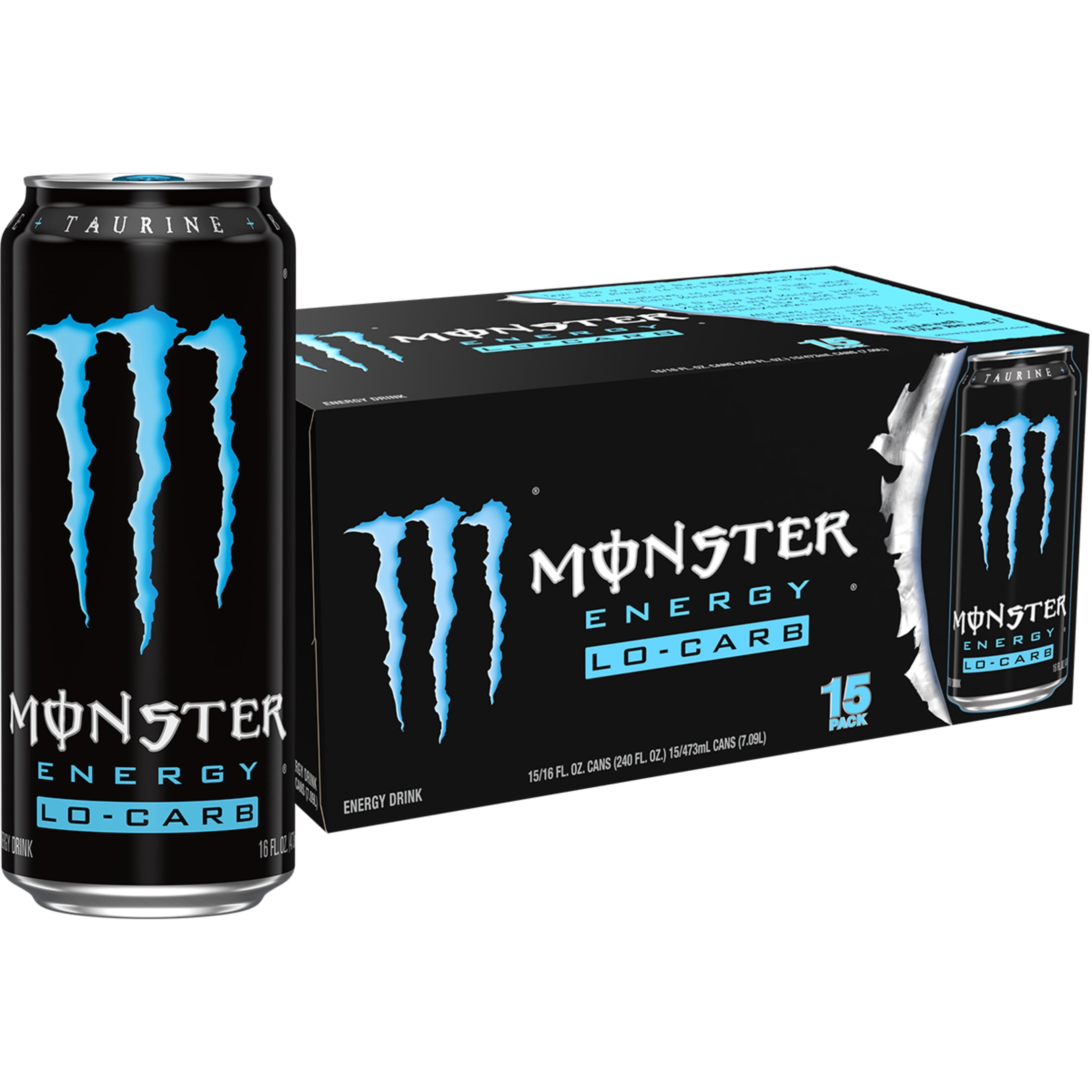 Monster Energy Lo-Carb Energy Drink, Zero Sugar, 15-Pack, 16 Oz Cans