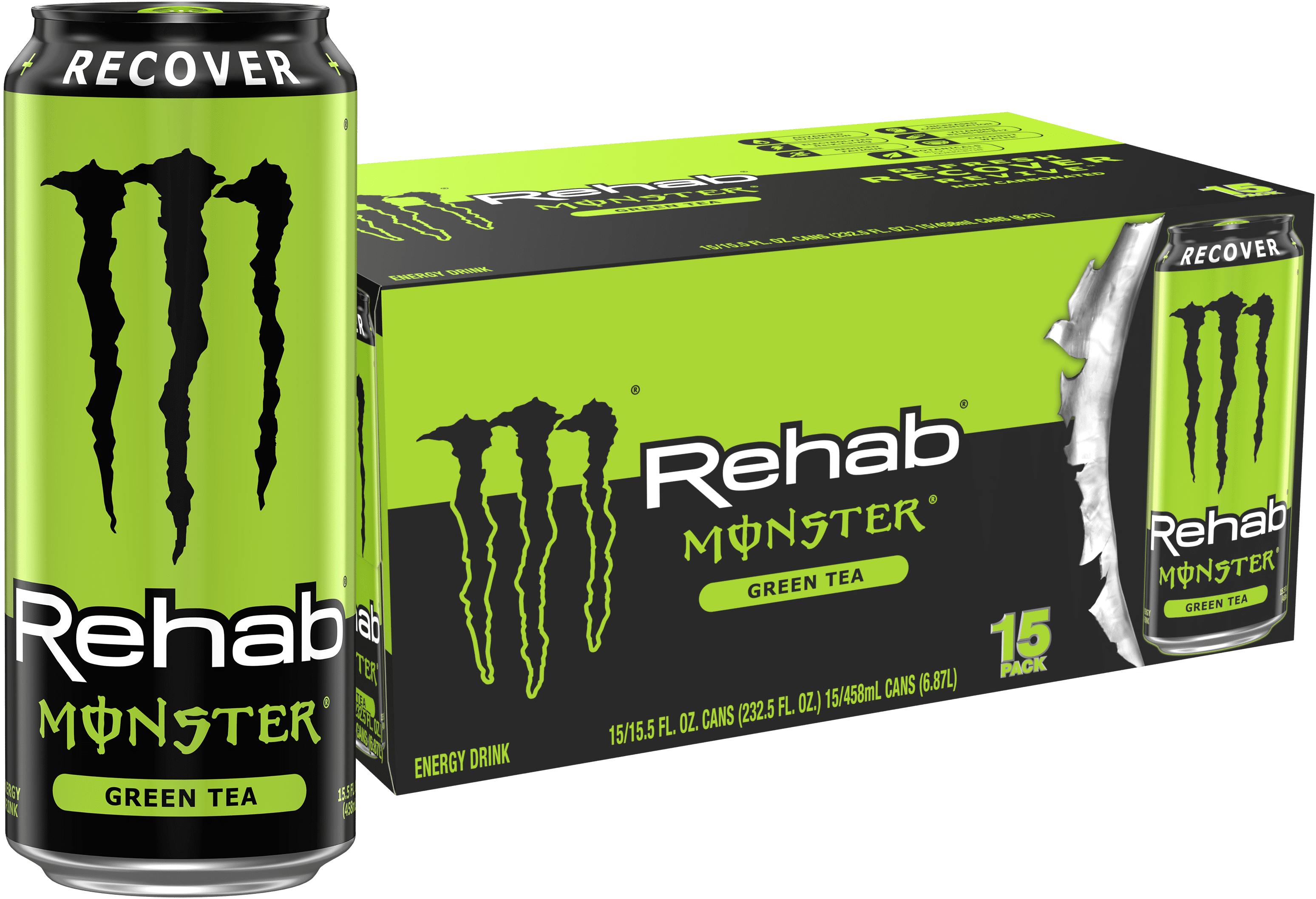 Monster Rehab Green Tea + Energy Drink, 15 Pack - 15.5 fl oz Cans